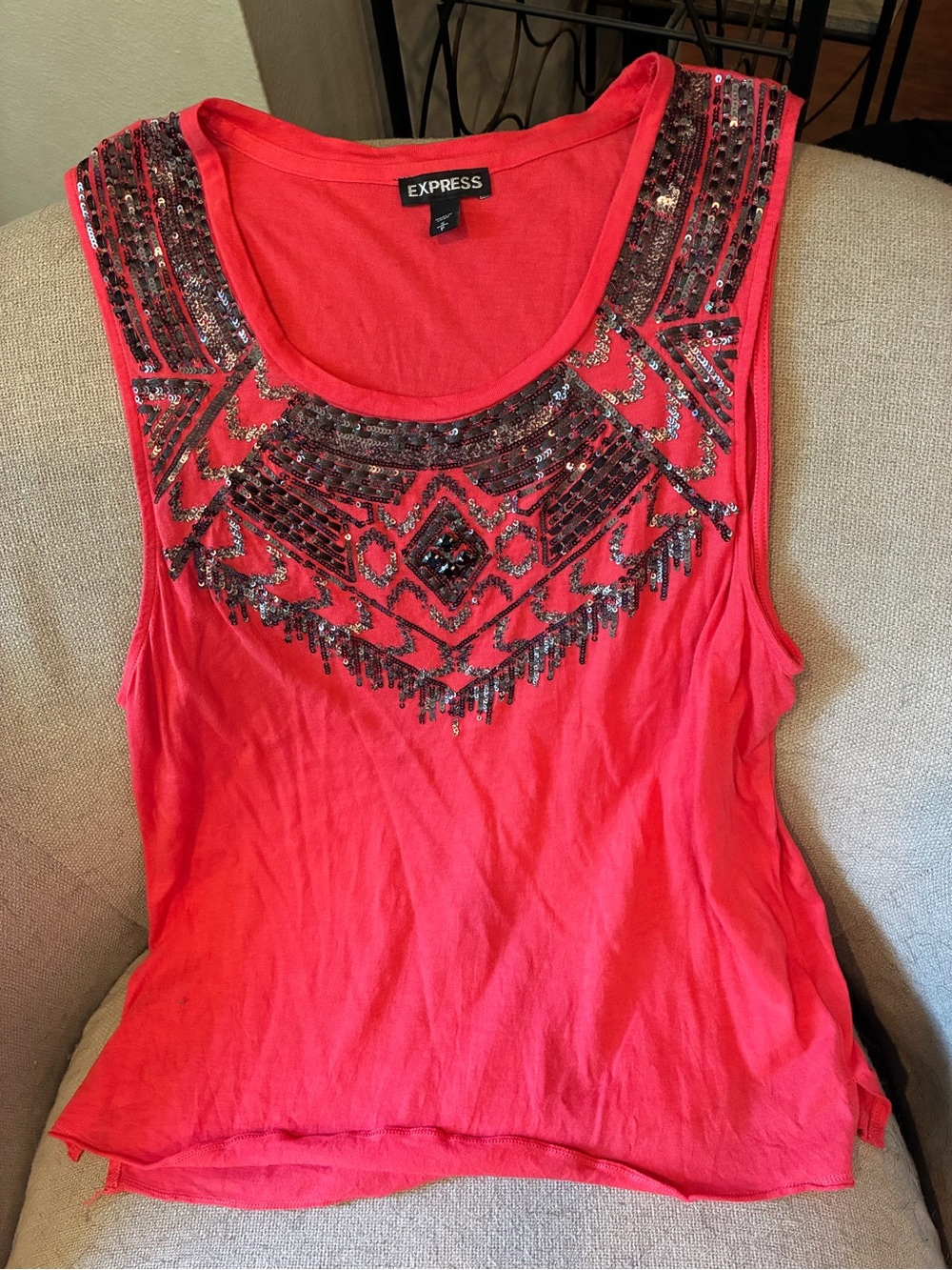 Express Red Embellished Scoop Neck Tank